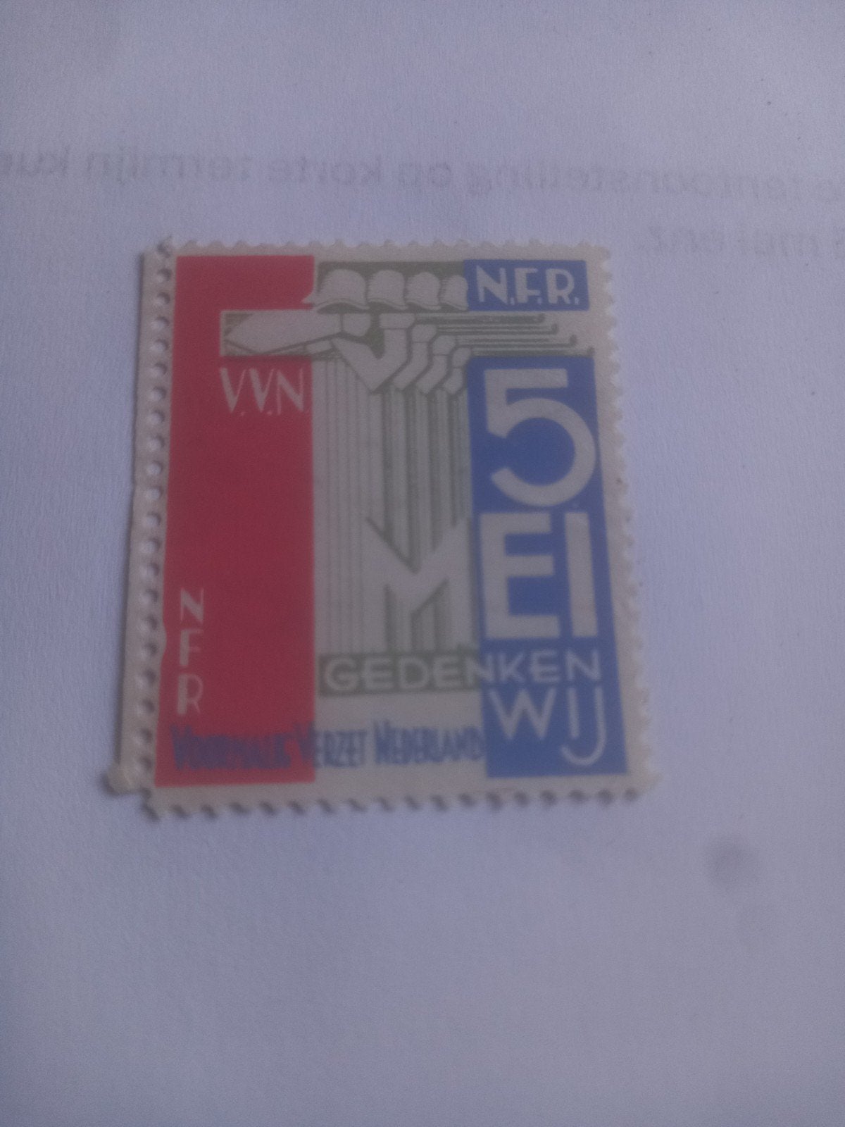 sluitzegel voormalig verzet van 5 mei gedenken wij, Ophalen of Verzenden, Overige soorten, Nederland, Overige typen