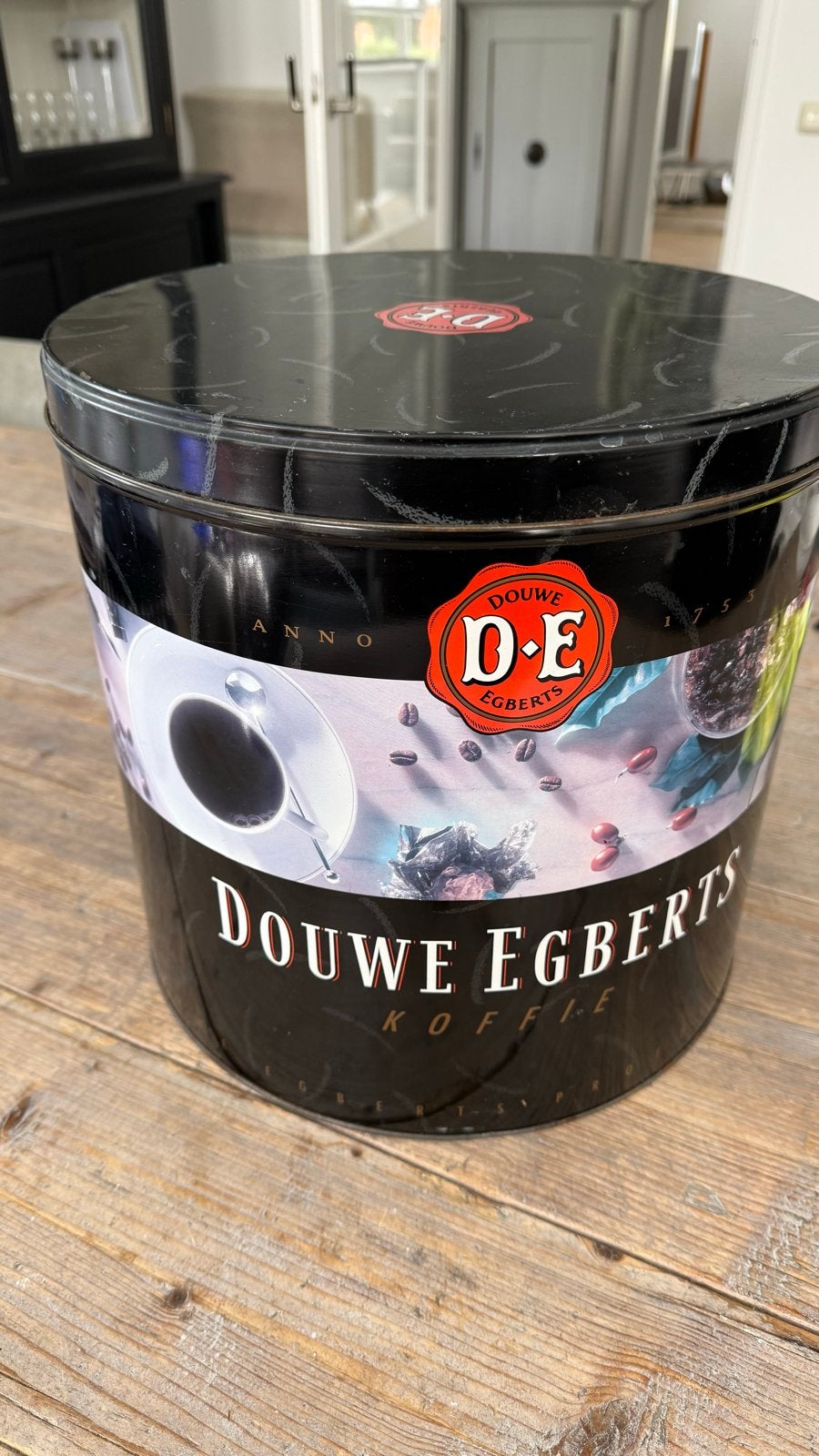 Grote Douwe Egberts Koffieblik - Vintage Decoratie, Verzamelen, Ophalen of Verzenden, Gebruikt, Verpakking