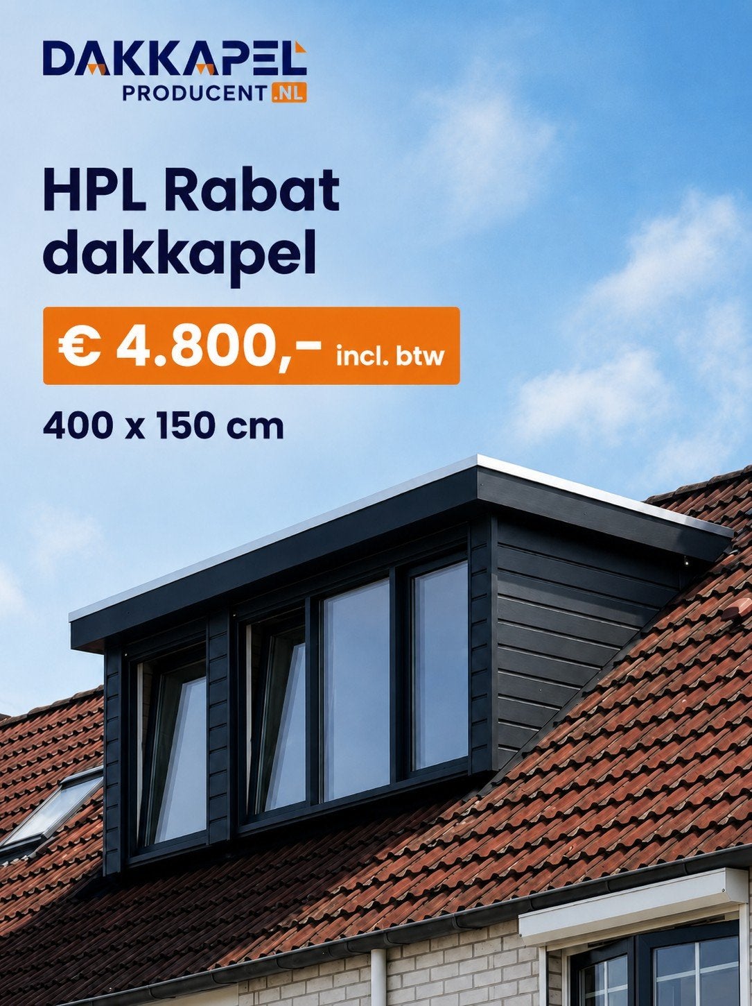 Dakkapel 400 x 150 € 4.160,- levering heel Ned!