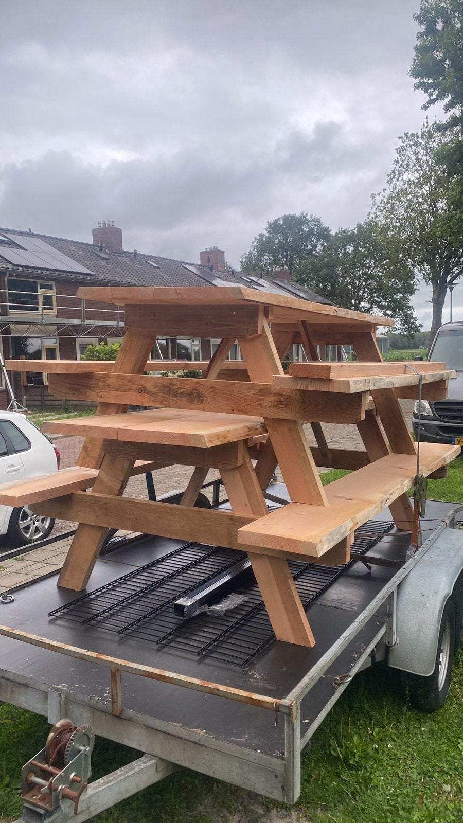 Douglas picknicktafels, Tuin en Terras, Picknicktafels, Ophalen, Zo goed als nieuw, Rechthoekig, Hout
