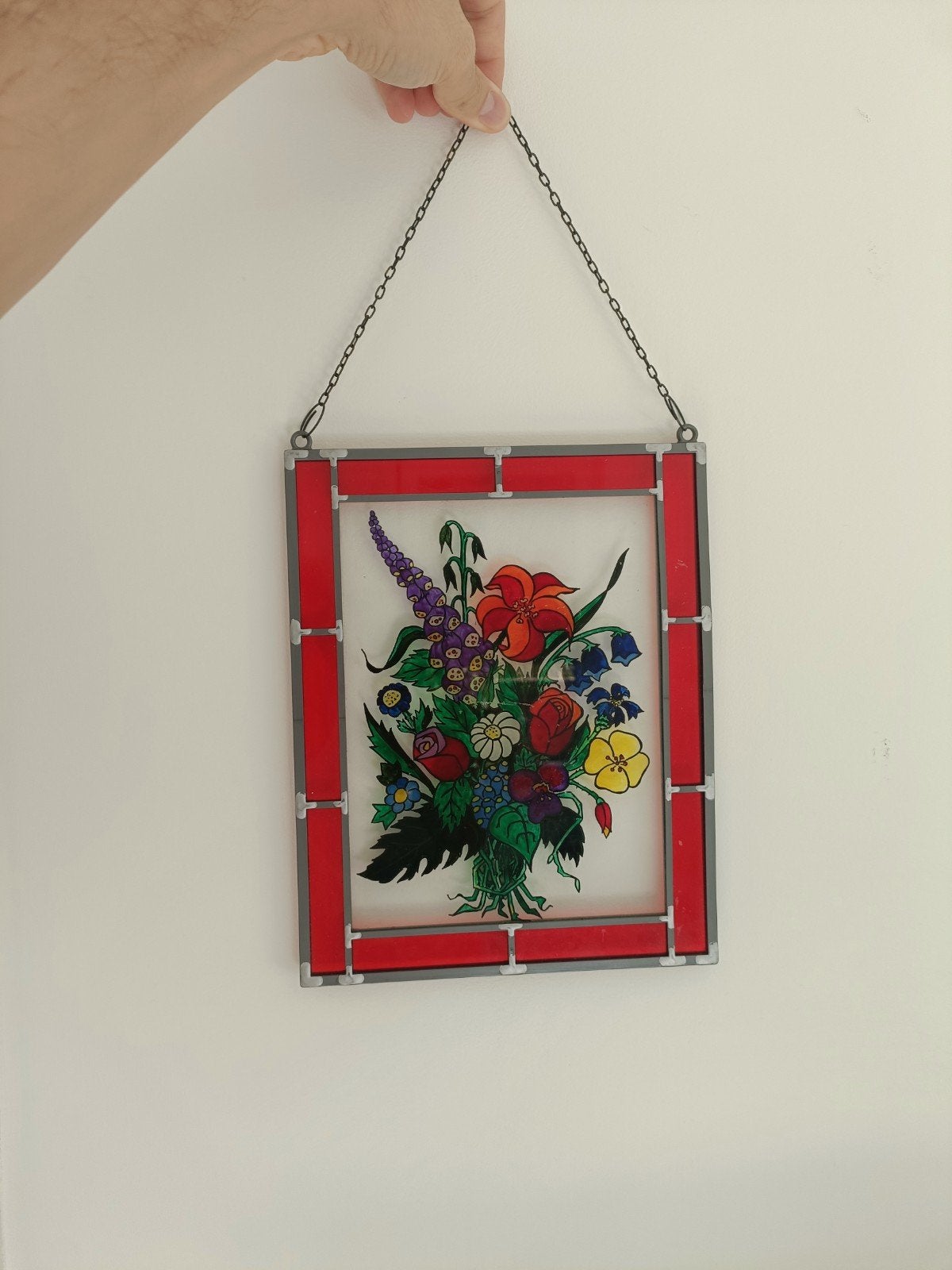 Glazen muurdeco / raamdeco met bloemen, Huis en Inrichting, Woonaccessoires | Wanddecoraties, Ophalen of Verzenden