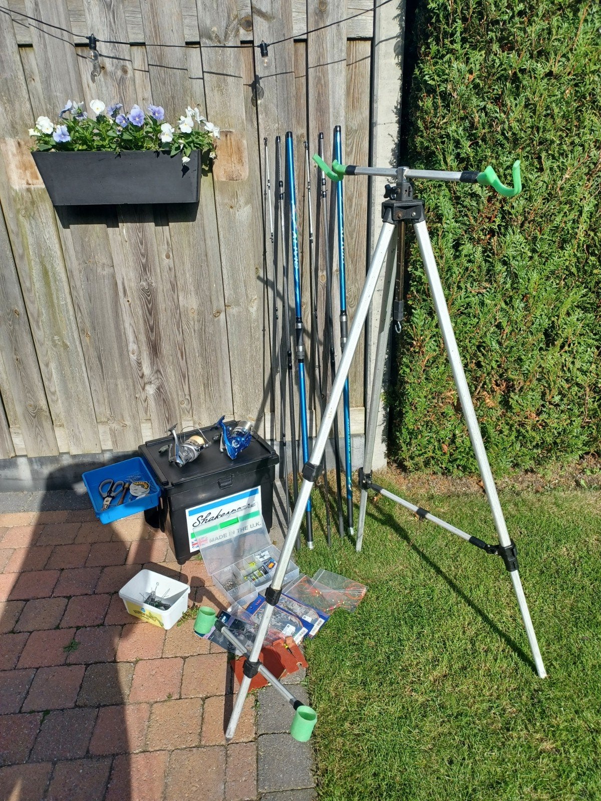 shimano hengels, molens, driepootsteun, viskoffer, Ophalen, Complete set