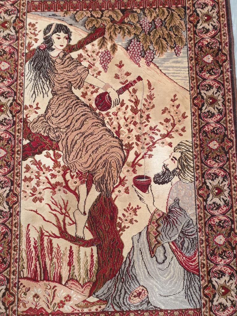 Prachtige schilder wand of Tafelkleed, Isfahan Stijl., Zo goed als nieuw, Kleed, Rechthoekig, Overige kleuren