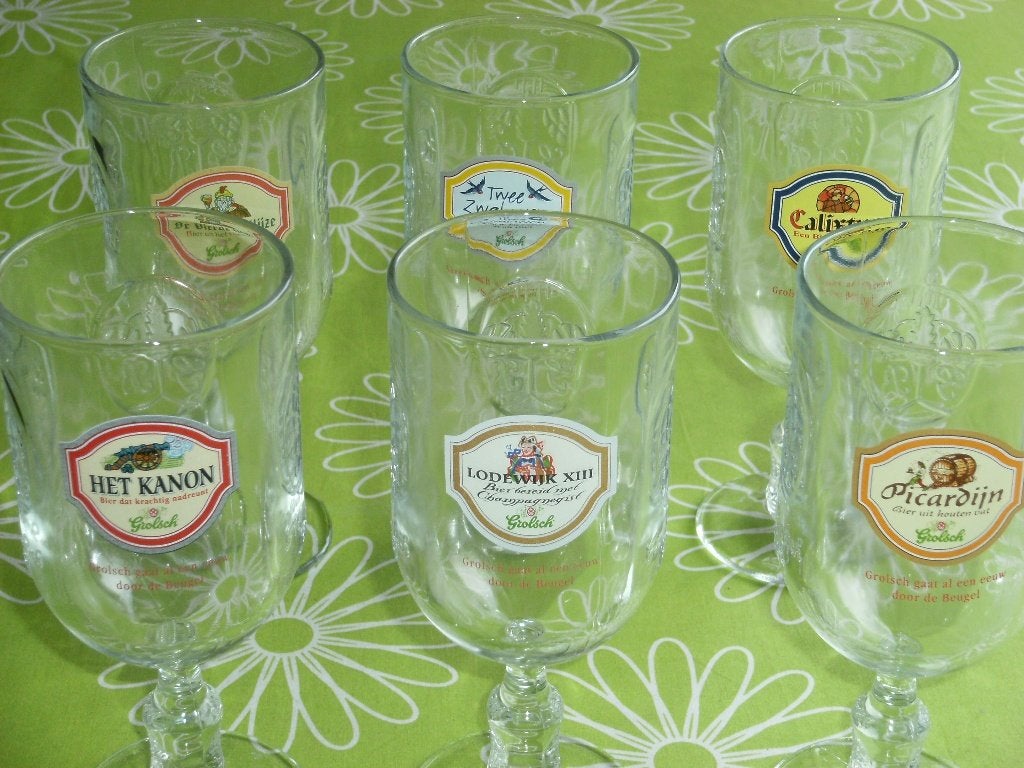 6 Grolsch glazen van speciaal bieren €6.50 p.st / €30.- set, Ophalen of Verzenden, Zo goed als nieuw, Glas of Glazen, Grolsch