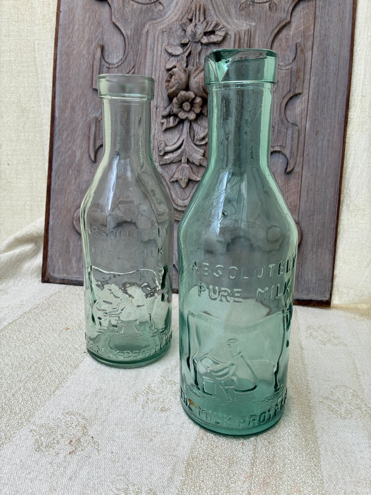 Vintage Glazen Melkfles "Absolutely Pure Milk" - Aqua Groen, Antiek en Kunst, Ophalen of Verzenden