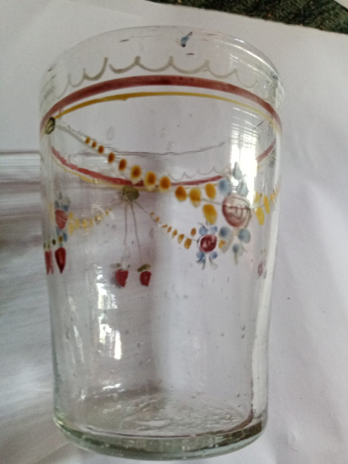 2 Antieke Glazen uit 1870 met Handgeschilderde Decoratie, Antiek en Kunst, Antiek | Glas en Kristal, Ophalen of Verzenden