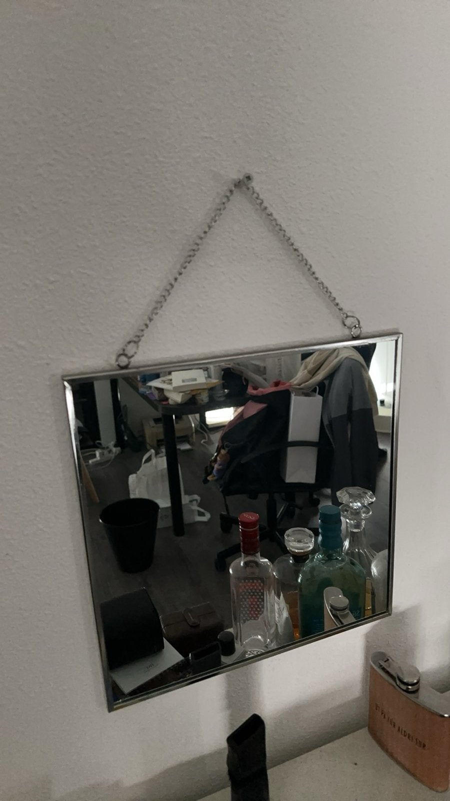 Vierkante spiegel met kettingophanging, Ophalen, Minder dan 50 cm, Gebruikt, Vierkant