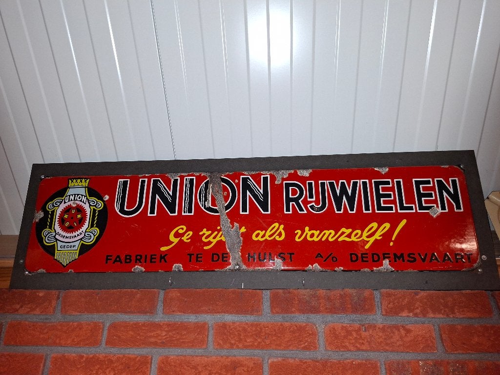 Gezocht emaille reclamebord bord union, Ophalen of Verzenden, Gebruikt, Reclamebord