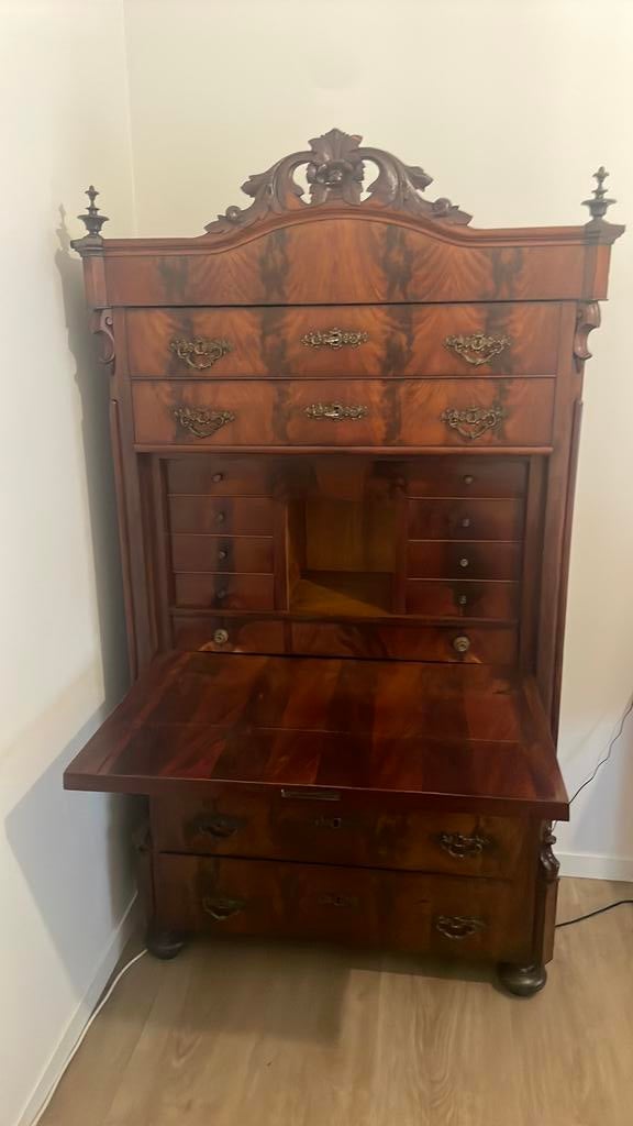 Dubbel Mahoniehouten secretaire ., Antiek en Kunst, Ophalen