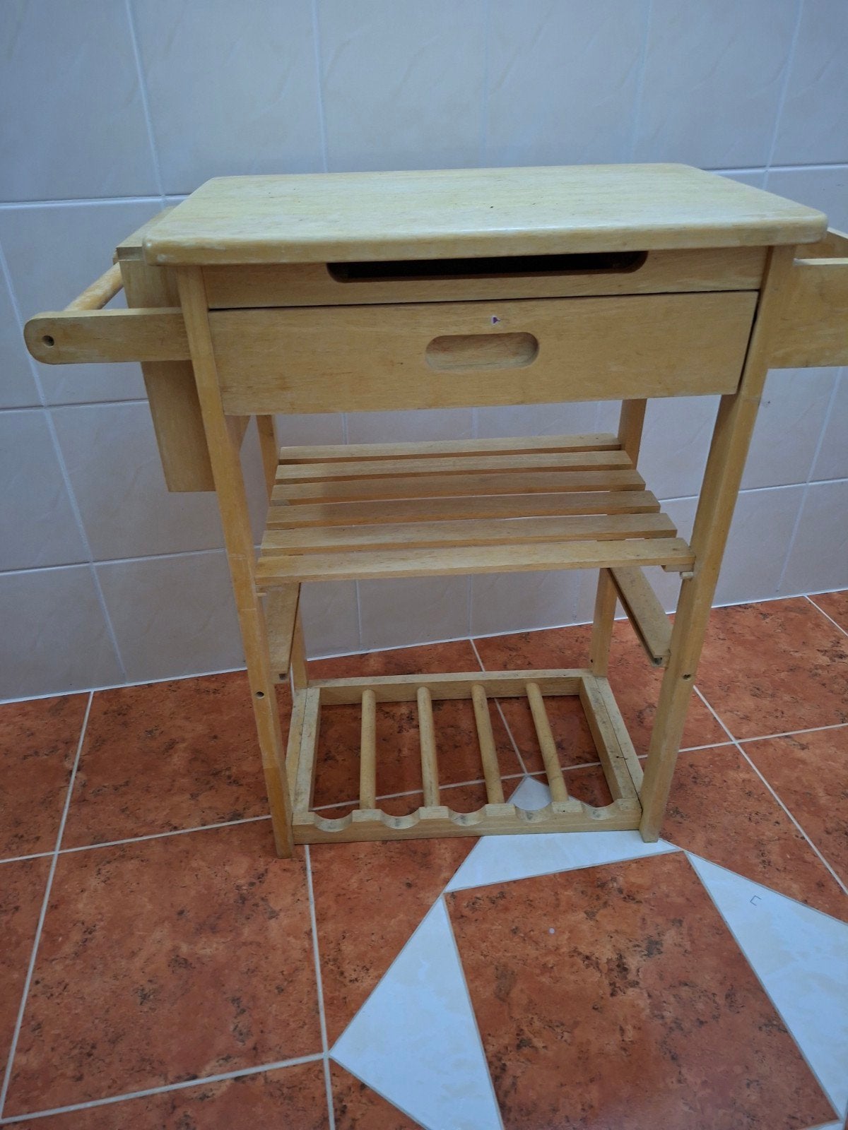 Houten Keukentrolley met Lade en Rekken, Beige, Gebruikt, Hout, Keukentrolley