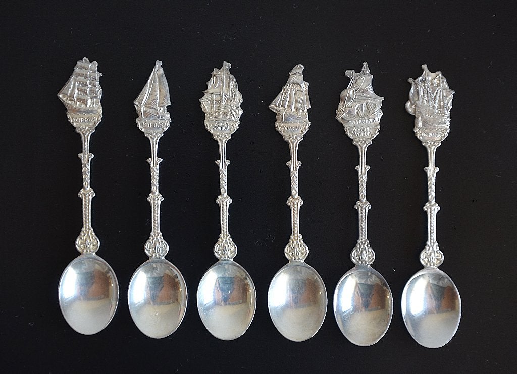 Theelepeltjes Historische schepen DE, Set  van 6 stuks., Ophalen