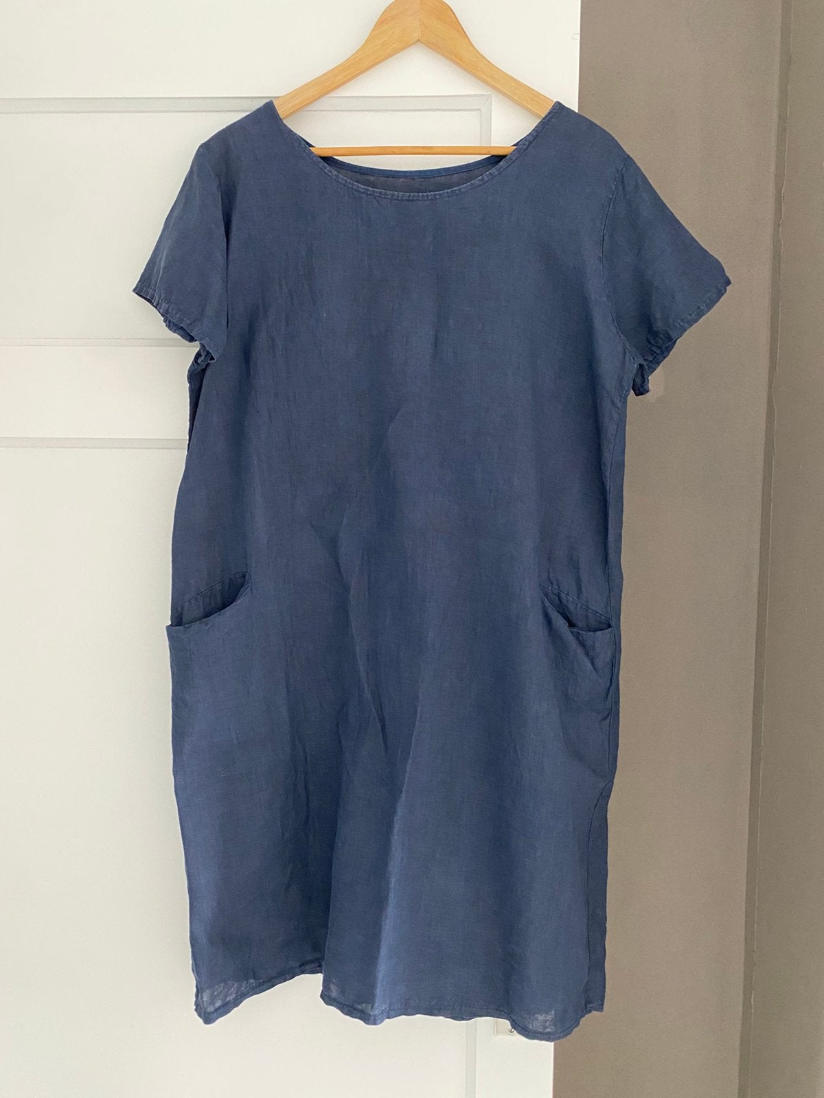 Blauwe linnen jurk maat 38, Maat 38/40 (M), Blauw, Ophalen of Verzenden, Zo goed als nieuw