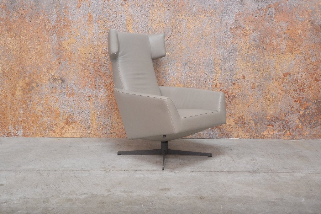 ZGAN taupekleurige leren Leolux Elixir design draaifauteuil, Huis en Inrichting, Leolux, Leolux, 75 tot 100 cm, Ophalen of Verzenden