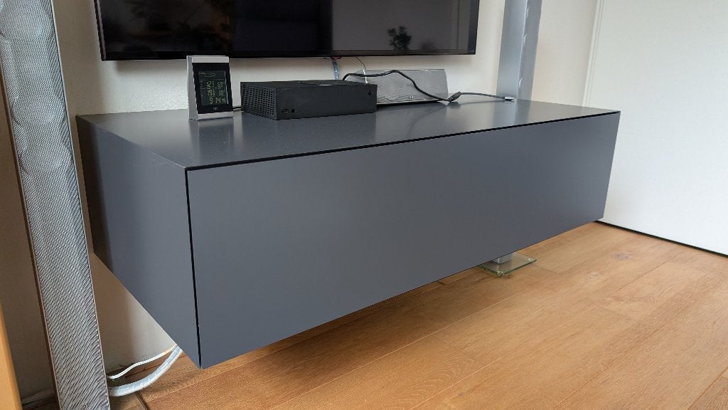 Zwevende / Hangende TV meubel donker blauw, Ophalen, Gebruikt, 100 tot 150 cm, Minder dan 100 cm
