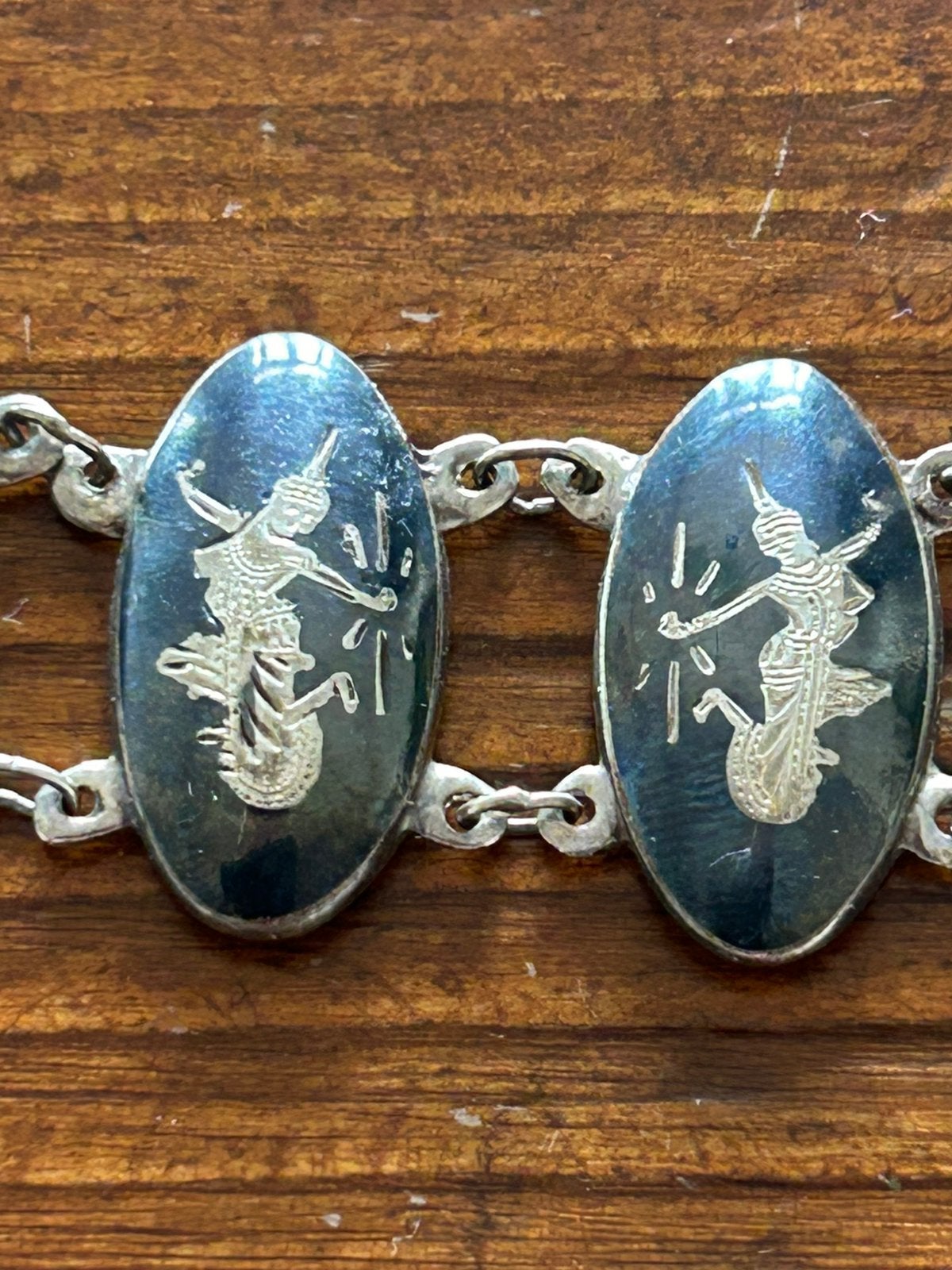 Siamese zilveren armband versierd met niëllo, 1e gehalte, Ophalen of Verzenden, Zilver