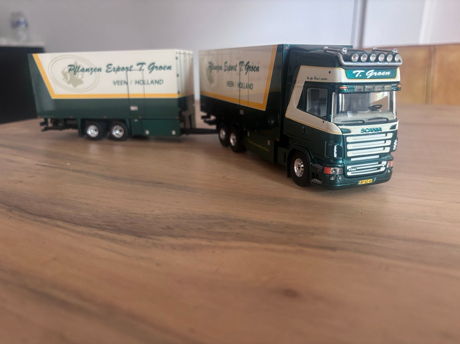 Tekno Scania R-serie V8-580 Topline T. Groen combi, Ophalen of Verzenden, Zo goed als nieuw, Bus of Vrachtwagen, Tekno