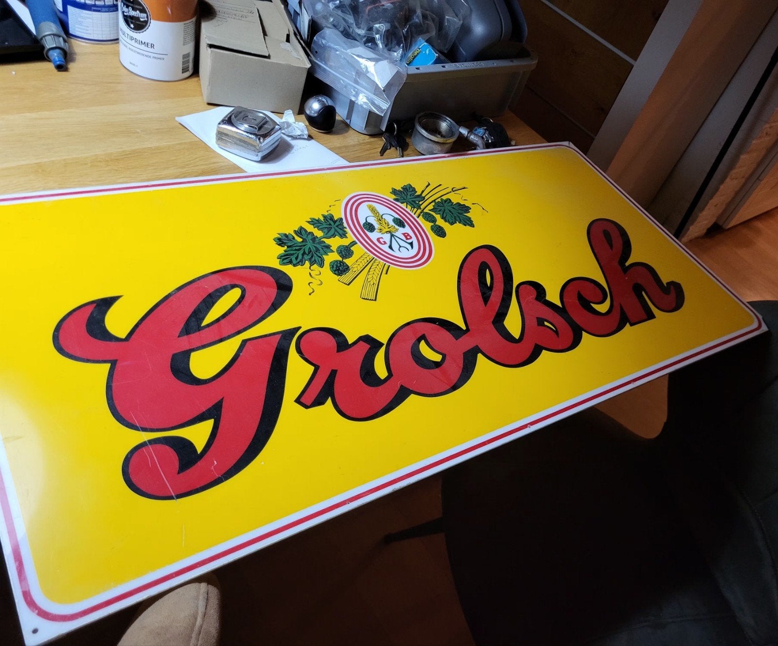 Oud logo Grolsch Reclamebord Plexiglas 100x50 cm, Ophalen of Verzenden