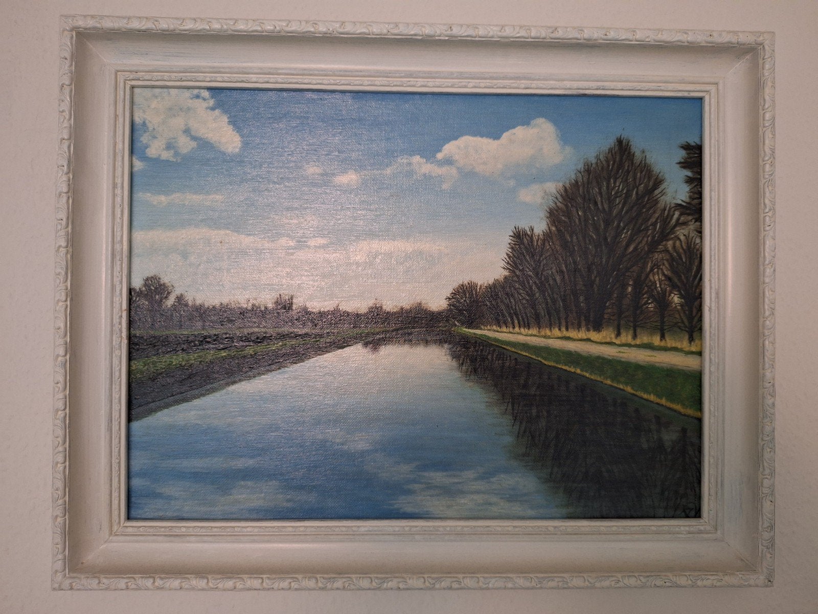 Schilderij: Landschap met water en bomen, Ophalen of Verzenden