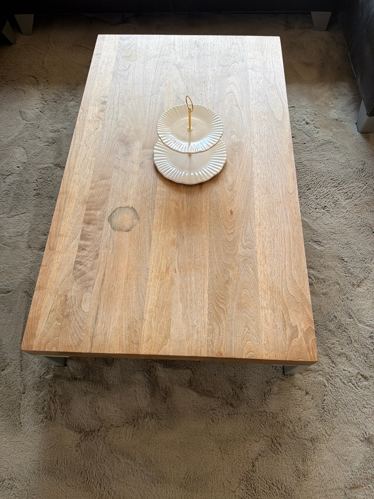 Houten salontafel met metalen poten, Ophalen, Gebruikt, 100 tot 150 cm, 50 tot 100 cm