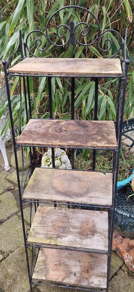 Metalen plantenrek/étagère+5niveaus+houten planken(brocante), Ophalen, Gebruikt