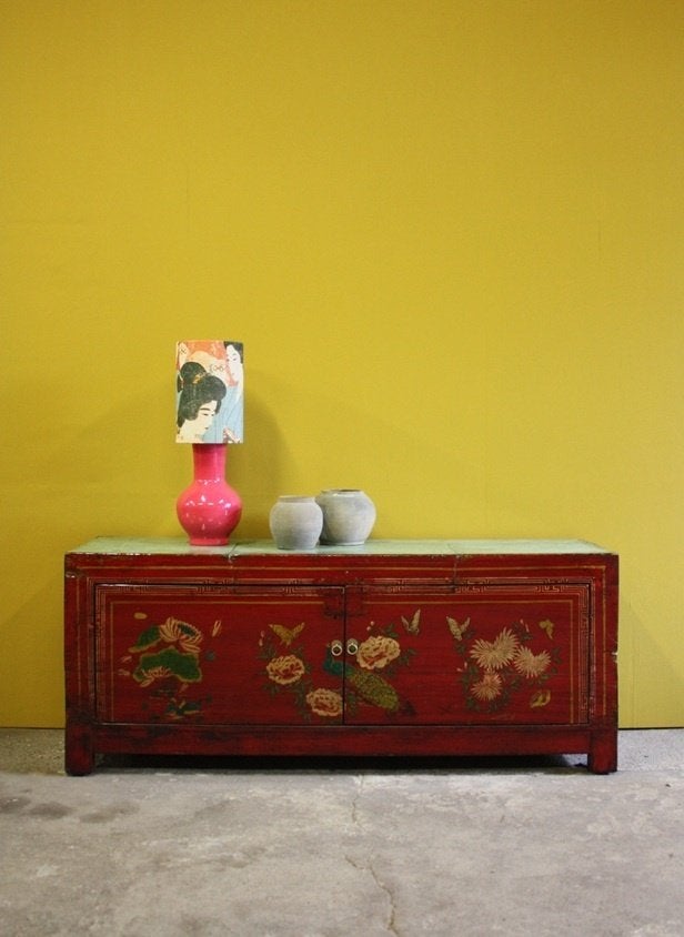 Antieke Chinese Kast Kleurrijk Handbeschilderd Dressoir Hout, Met deur(en), 150 tot 200 cm, Nieuw, Ophalen of Verzenden