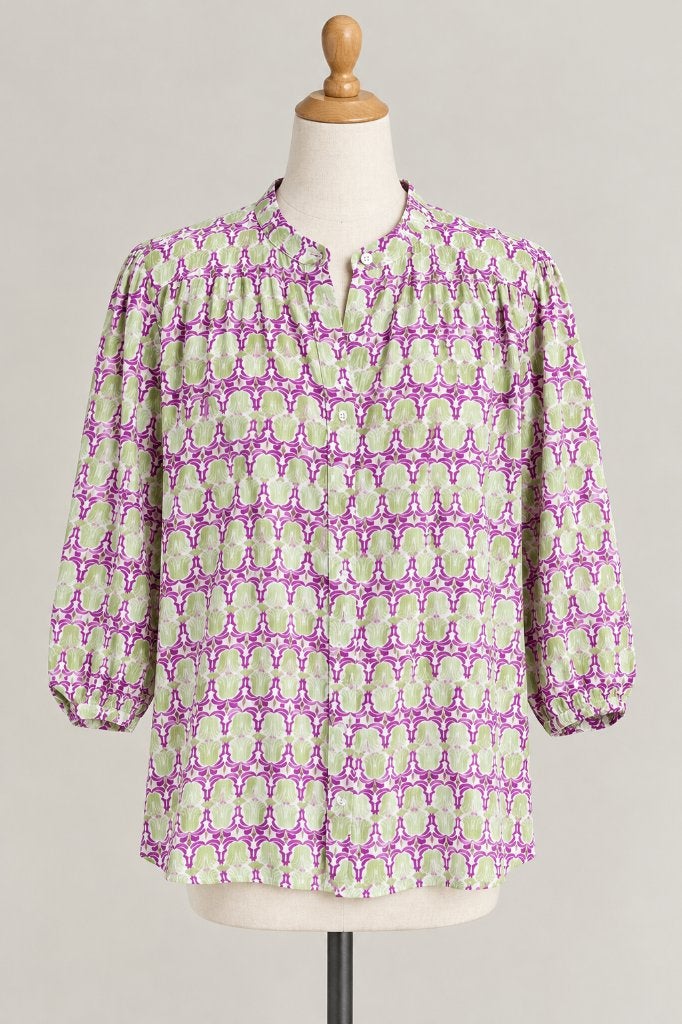 Nieuwe print blouse van Azurro lila groen past t/m maat 44, Azurro, Verzenden, Nieuw, Maat 42/44 (L)