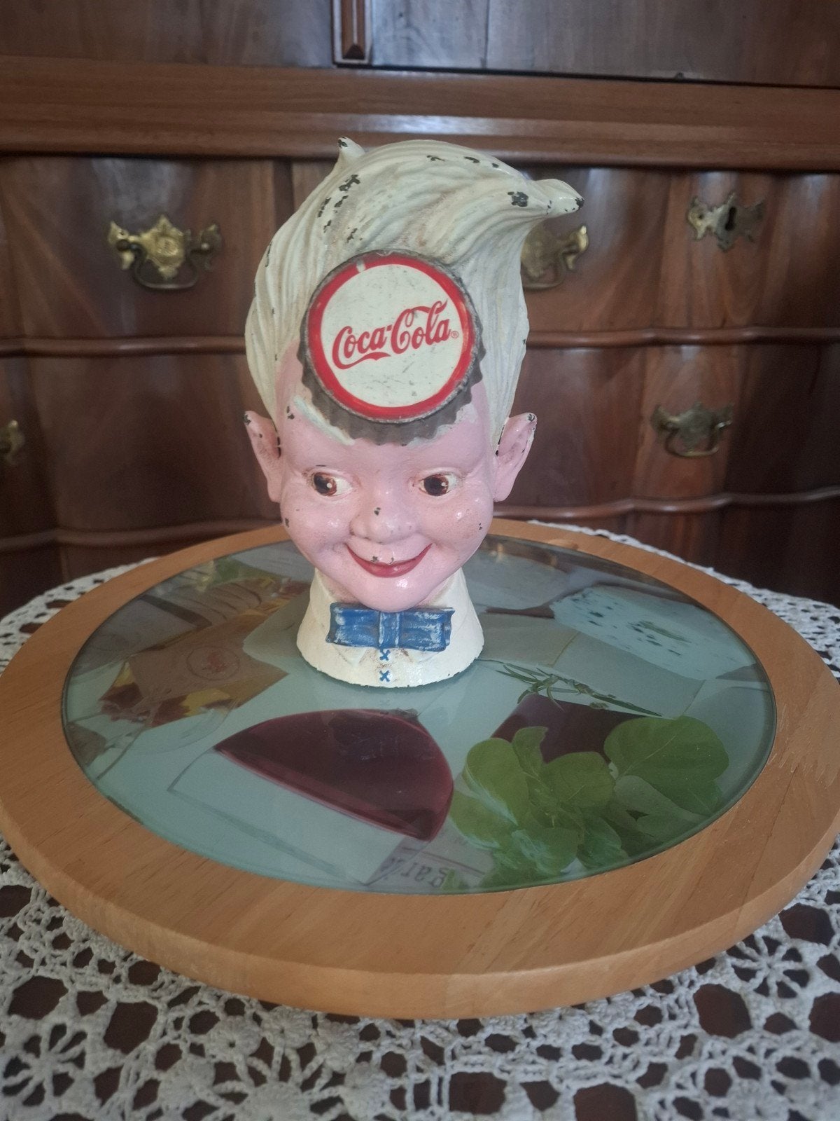 Vintage Coca-Cola spaarpot - Hoofd met flesdop, Ophalen of Verzenden, Gebruikt, Metaal of Blik, Overige thema's