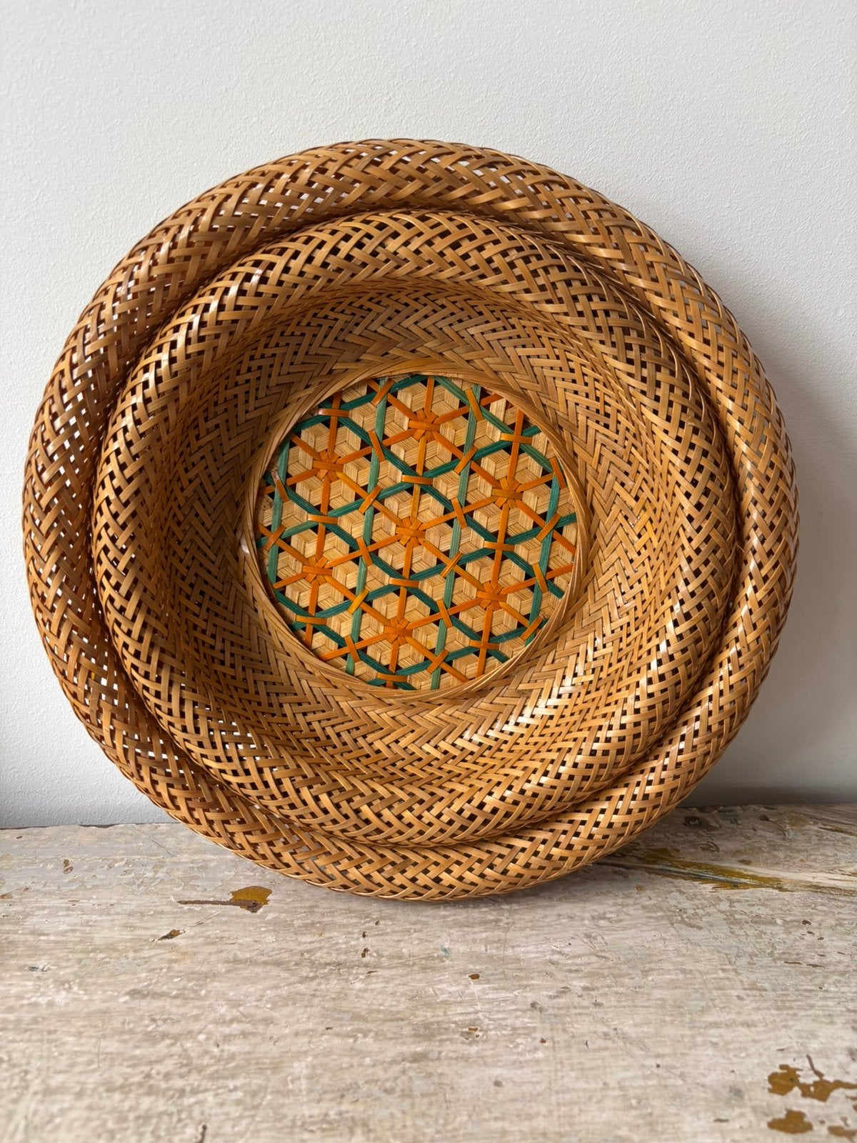 Vintage Japanse gevlochten bamboeschaal -ikebana-tray- 1970, Ophalen of Verzenden
