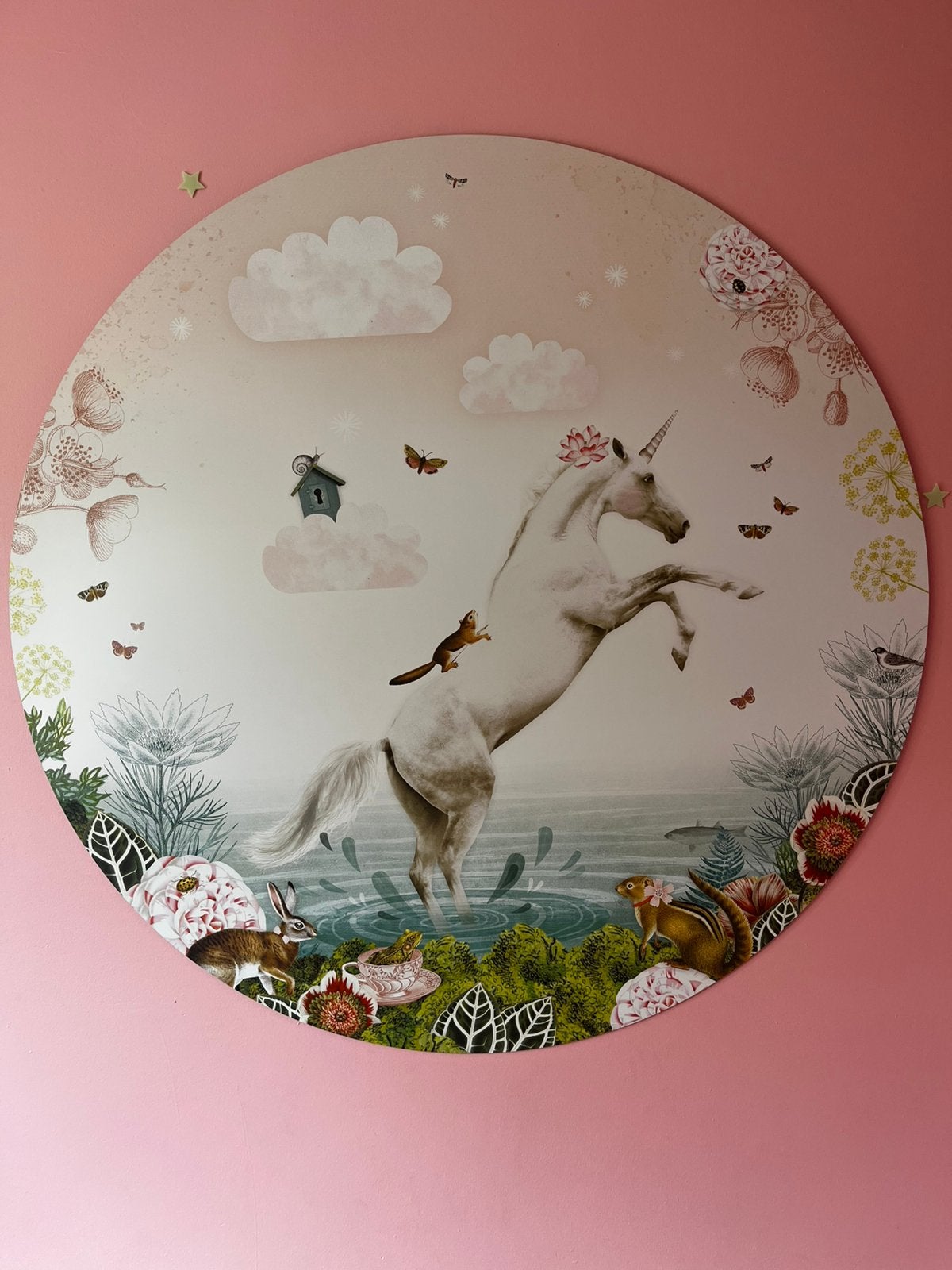 Pimpelmees muurcirkel dibond 120 cm, Ophalen, Zo goed als nieuw, Wanddecoratie