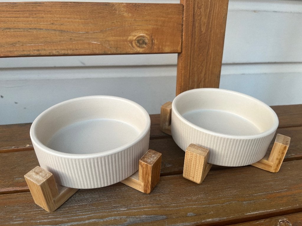 2x water / voerbak met bamboe standaard | hond / kat, Ophalen of Verzenden, Nieuw