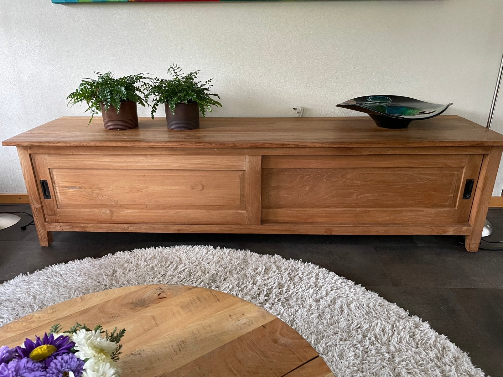 Dressoir / tv meubel teak, Ophalen, 150 tot 200 cm, Teakhout, 25 tot 50 cm