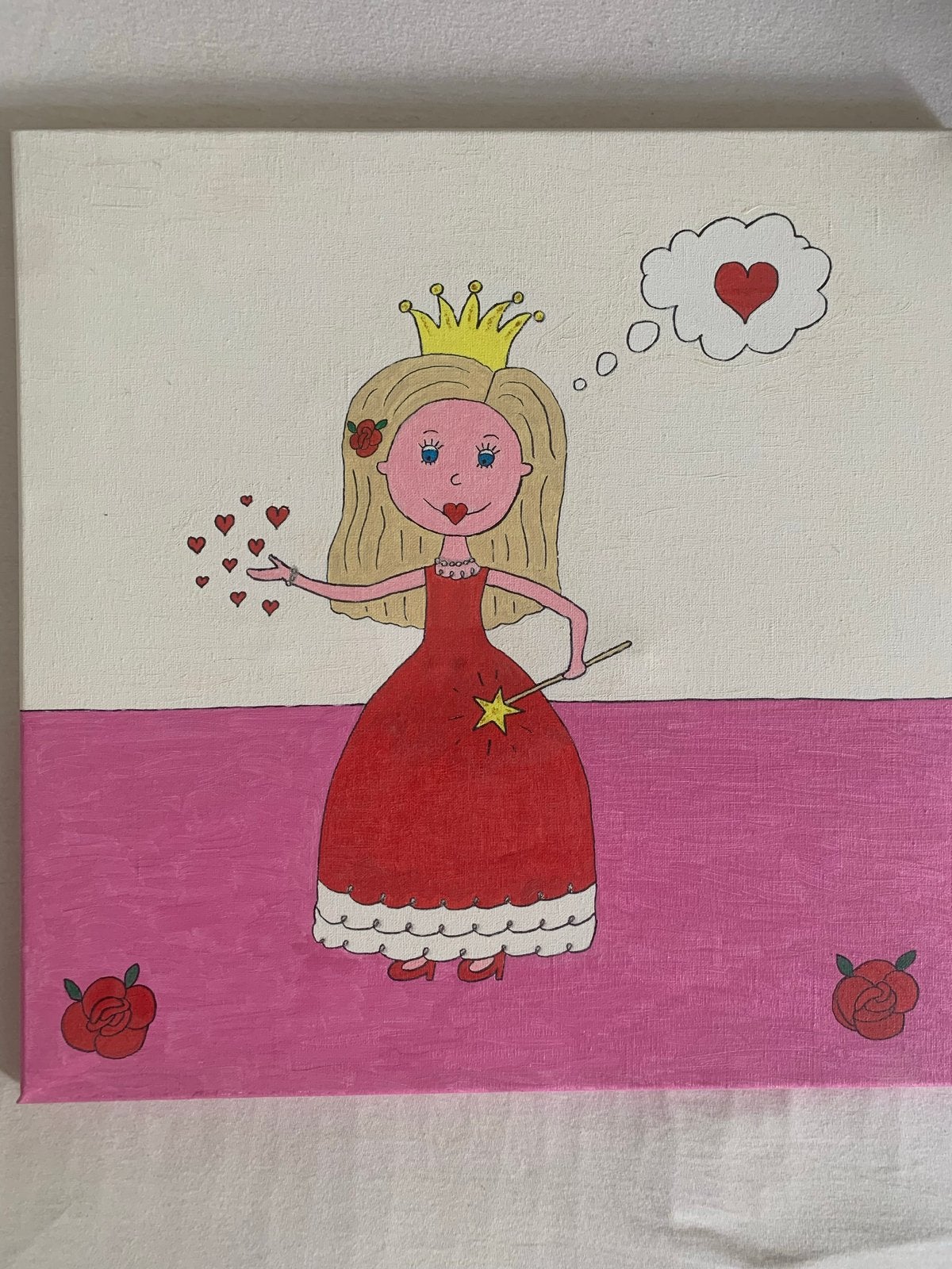Schilderij Prinses met Hartjes en Rozen, Ophalen of Verzenden, Zo goed als nieuw, 50 tot 75 cm, Schilderij