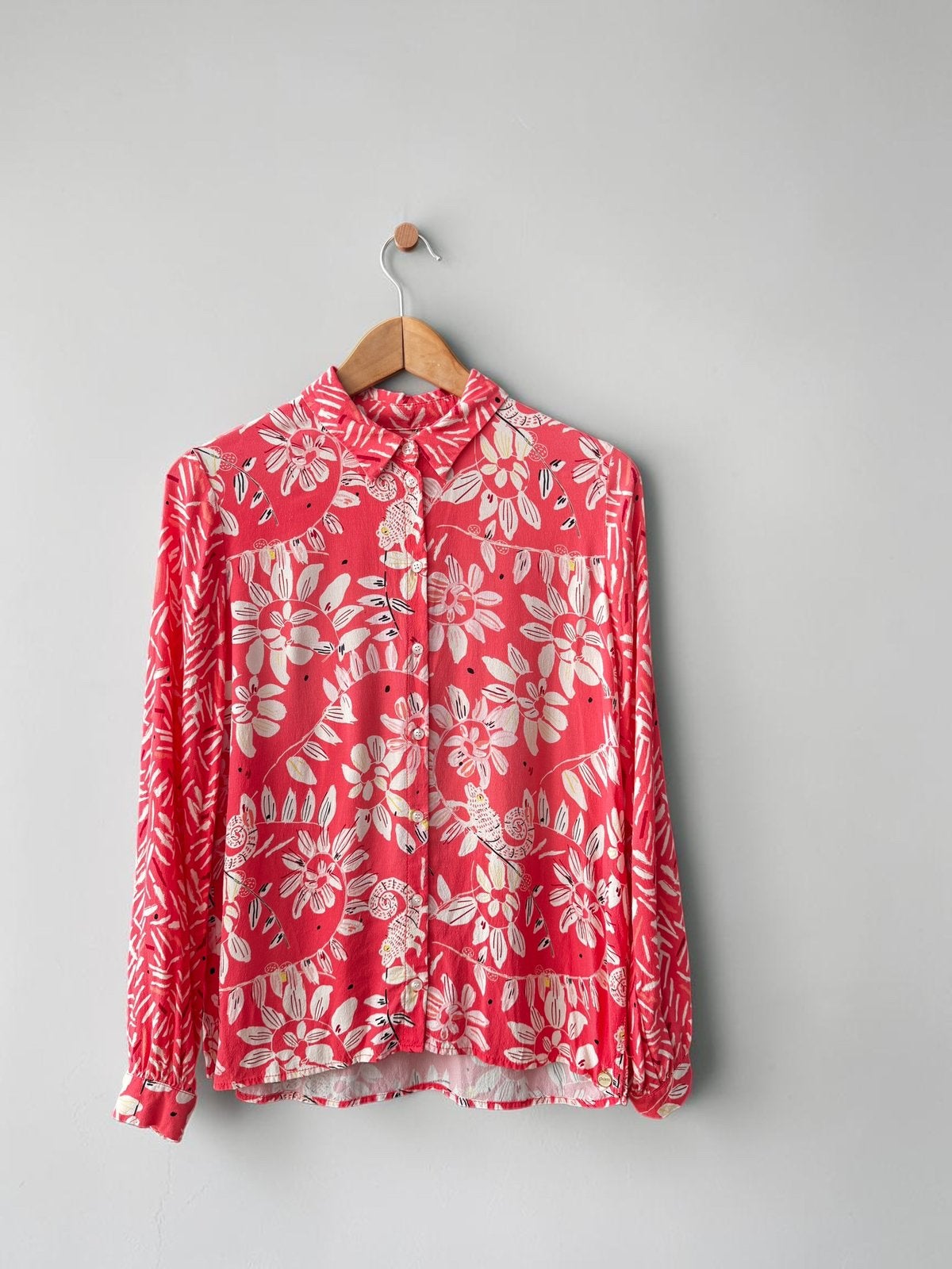 POM Amsterdam blouse rood koraal oranje bloemen 38 M medium, Ophalen of Verzenden, Zo goed als nieuw, Maat 38/40 (M), Rood
