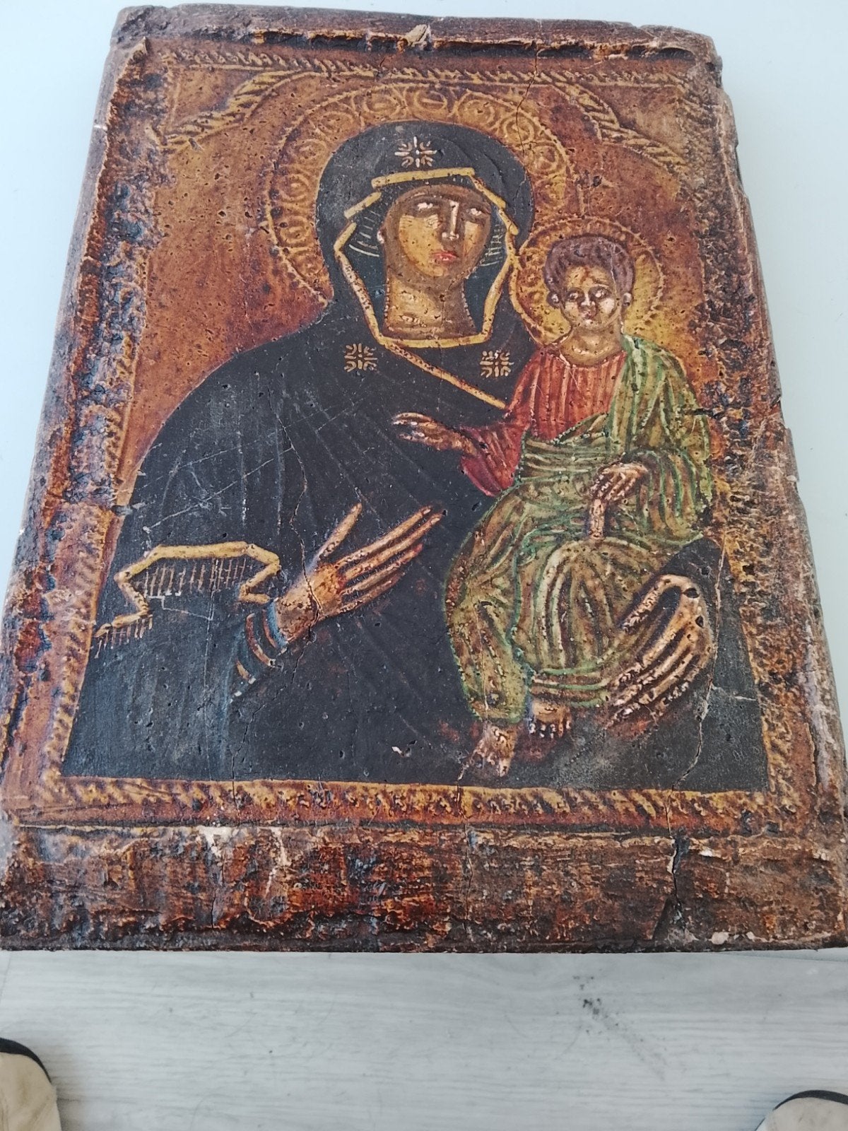 Antieke Byzantijnse icoon van Maria met Kind, Ophalen of Verzenden