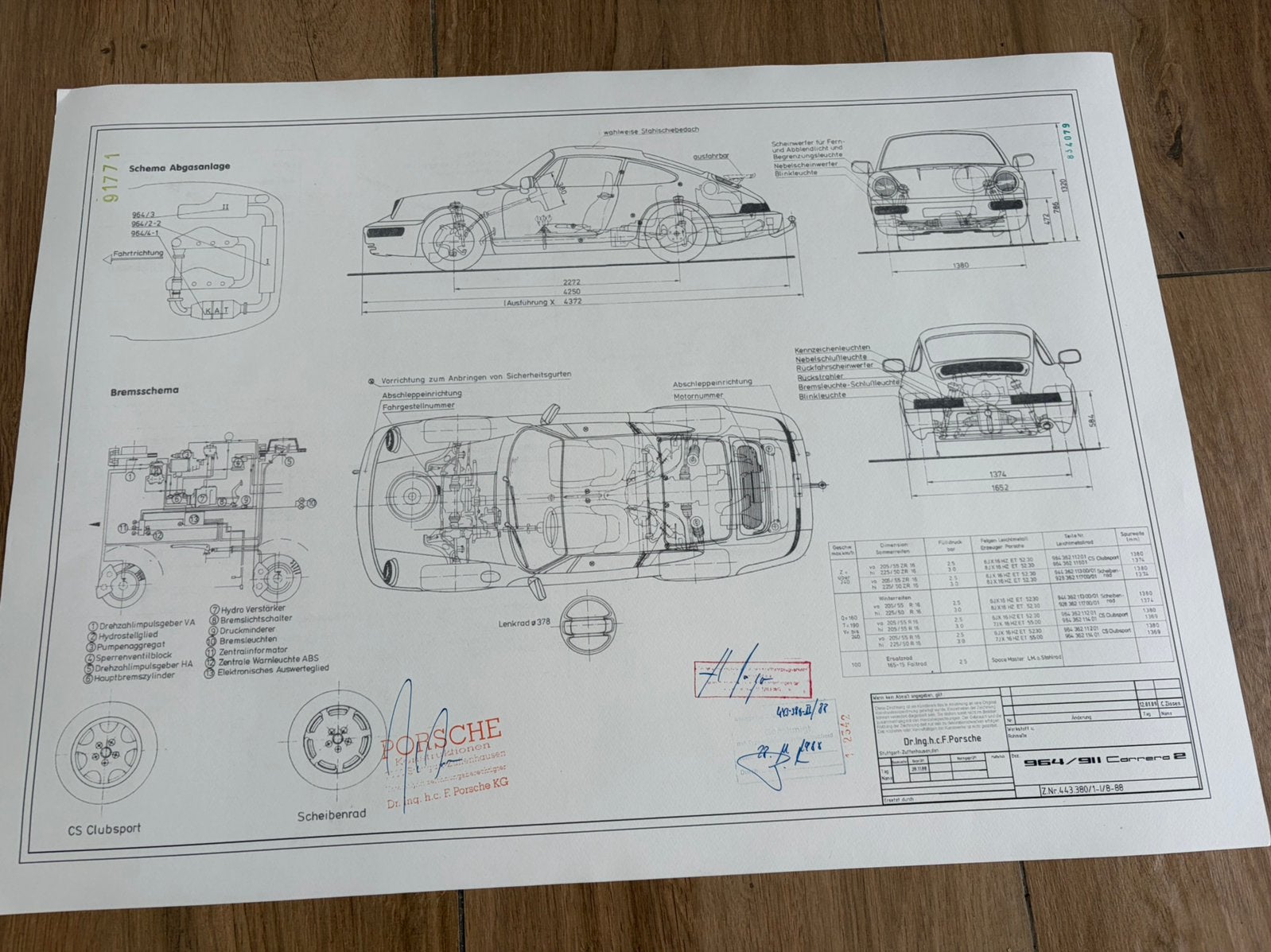 Porsche bouwtekening 964/911 Carrera 2, Auto diversen, Ophalen