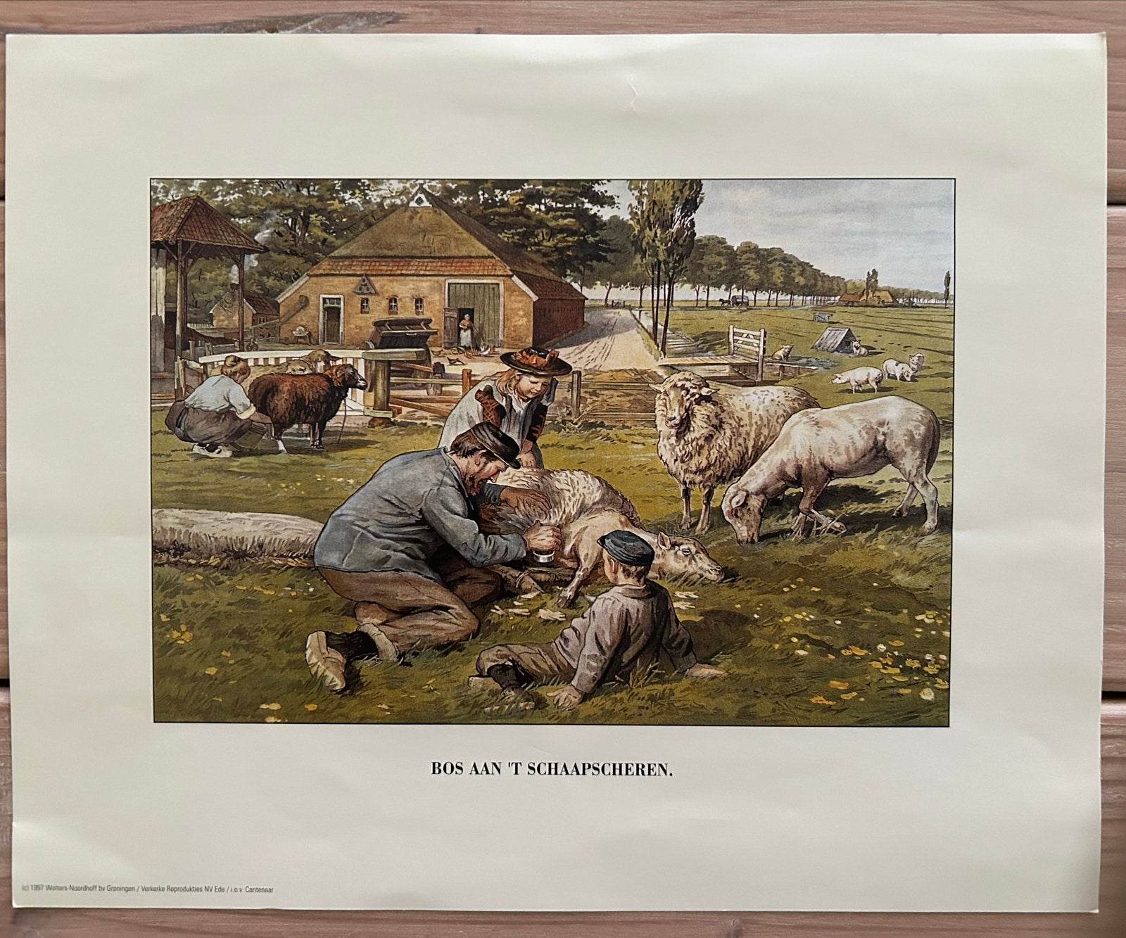Prent 'Bos aan het schaapscheren' van Jetses, Verzamelen, Nieuw, Ophalen of Verzenden, Voor 1940, Prent