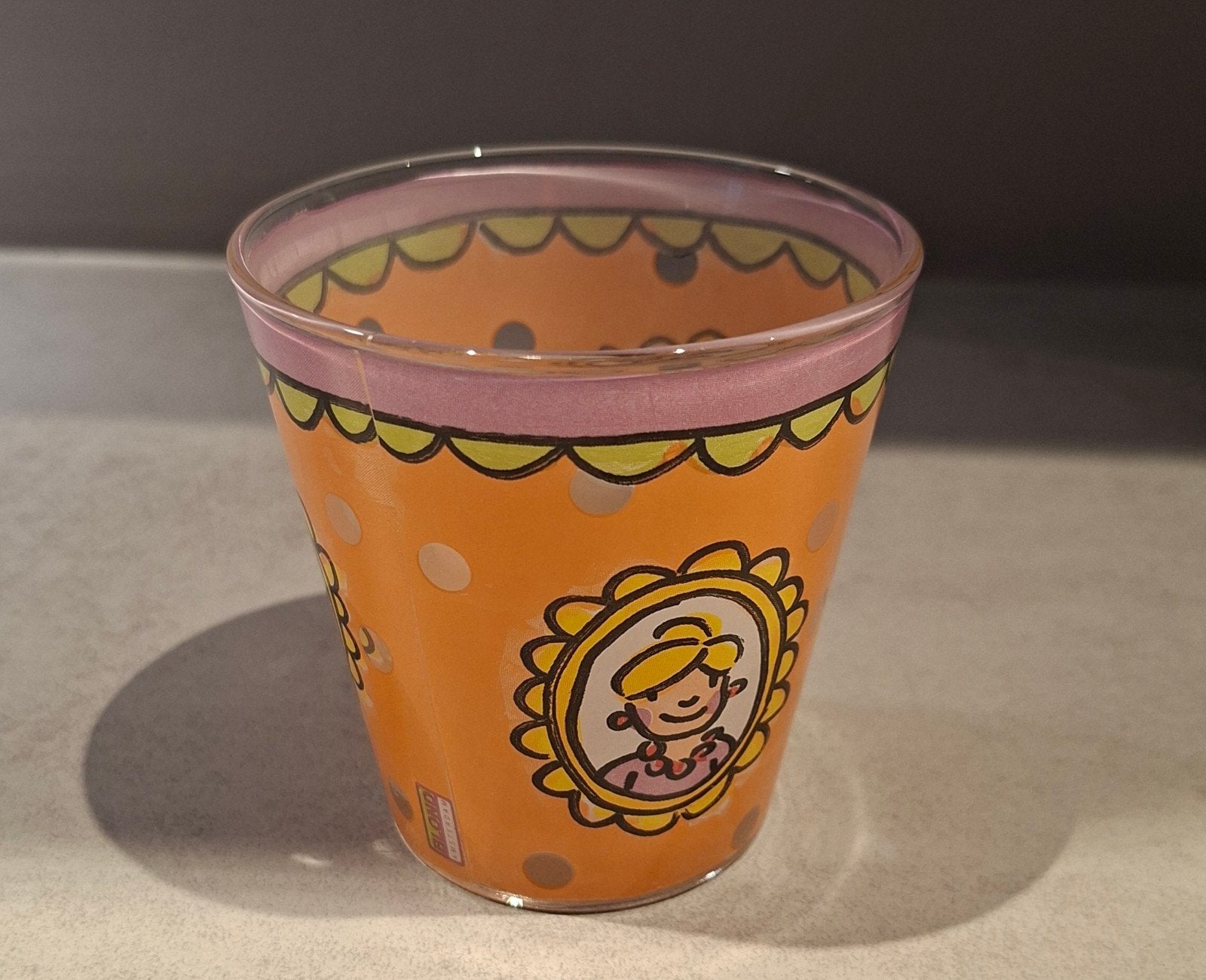 Blond Amsterdam Glas - Oranje met Figuurtjes, Huis en Inrichting, Ophalen of Verzenden