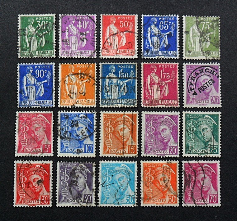 Frankrijk : 20 zegels Paix en Mercure Periode 1932-1937, Ophalen of Verzenden, Gestempeld