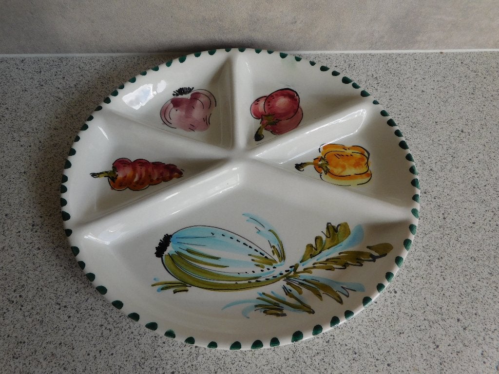 Bord 22x20 cm. 5 vakken Ovaal Handpainted Made in Italy, Overige merken, Keramiek, Ophalen of Verzenden, Zo goed als nieuw