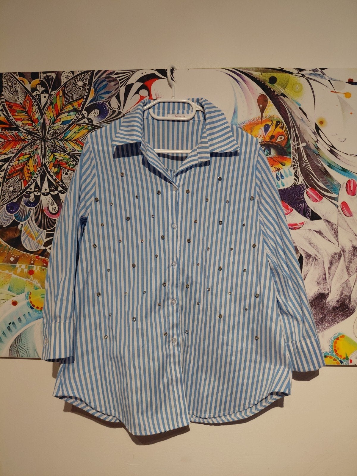 Paprika blouse met studs - Maat 46, Blauw, Maat 46/48 (XL) of groter, Ophalen of Verzenden, Zo goed als nieuw
