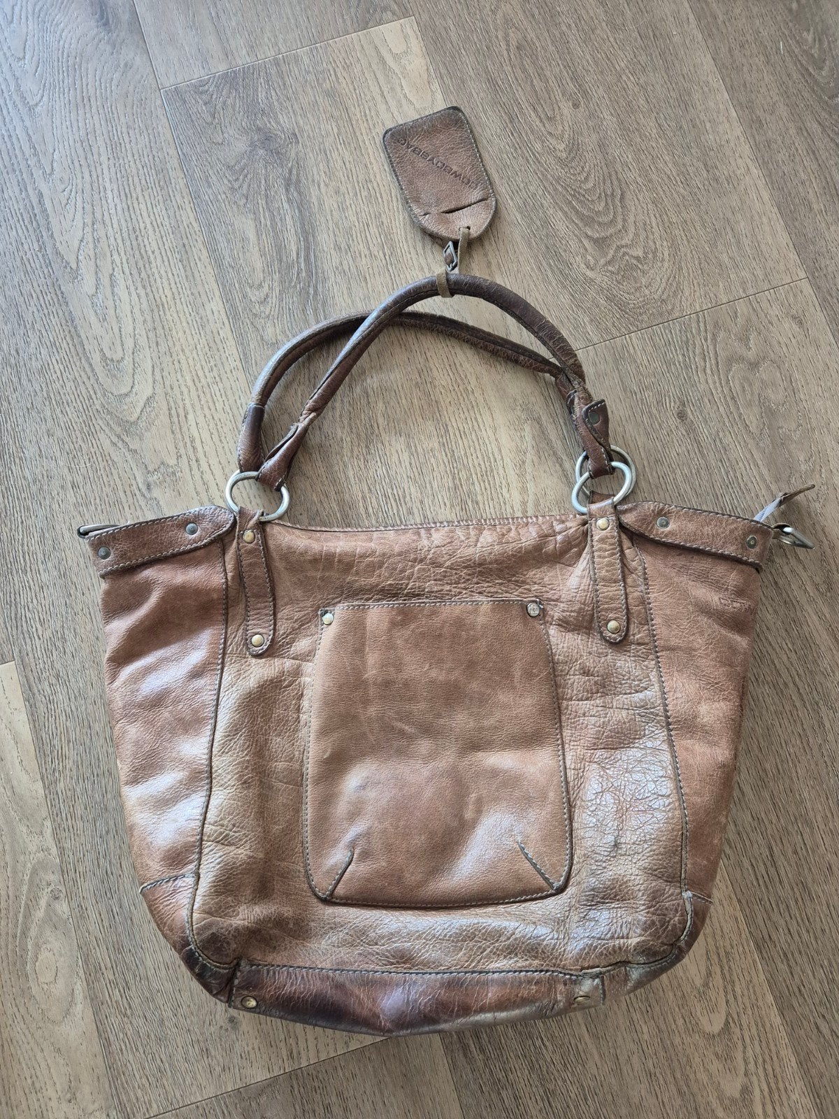 Stoere linnen/lederen Cowboysbag schoudertas / cognac, Ophalen of Verzenden, Gebruikt, Bruin, Handtas