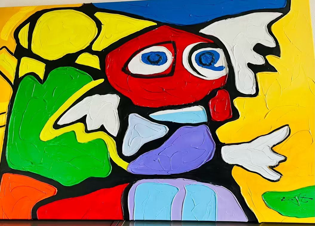 CoBrA-stijl Olieverfschilderij handgeschilderd (80x120 cm), Ophalen
