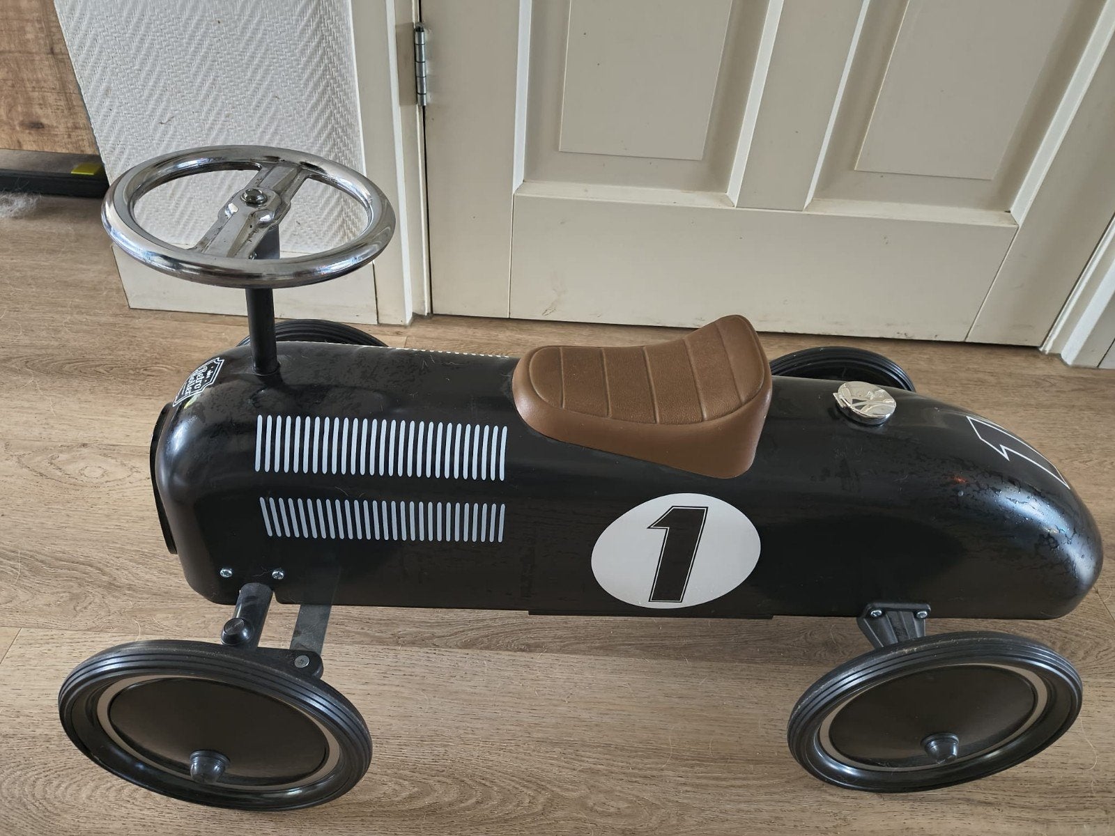 Retro Roller Loopauto Zwart - Vintage Raceauto, Ophalen, Gebruikt, Loopvoertuig