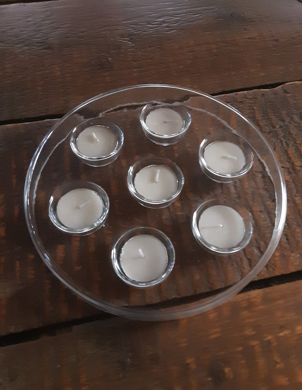 Glazen waxinelichthouder voor 7 kaarsjes NIEUW, Ophalen of Verzenden, Nieuw, Glas, Waxinelichthouder