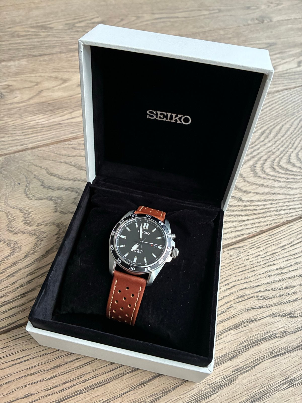 Seiko Kinetic 100M Herenhorloge - Zo goed als nieuw, Seiko, Leer, Staal, Polshorloge