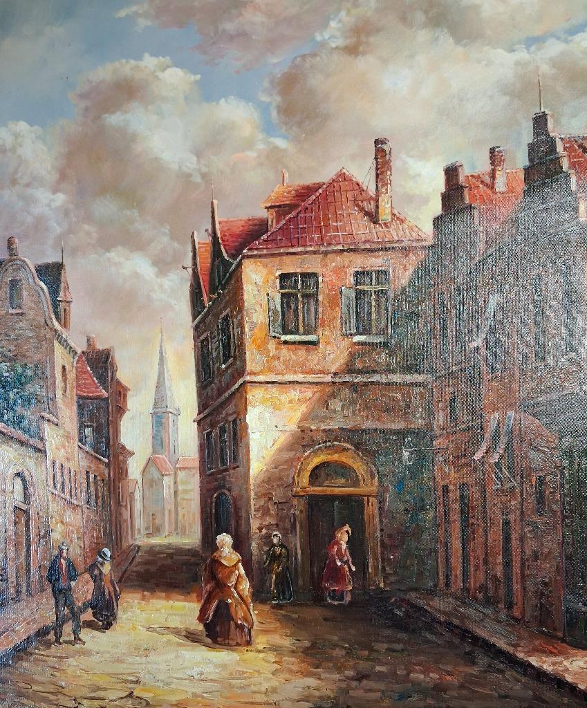 mooi stadsgezicht, ouderwets, Antiek en Kunst, Ophalen of Verzenden