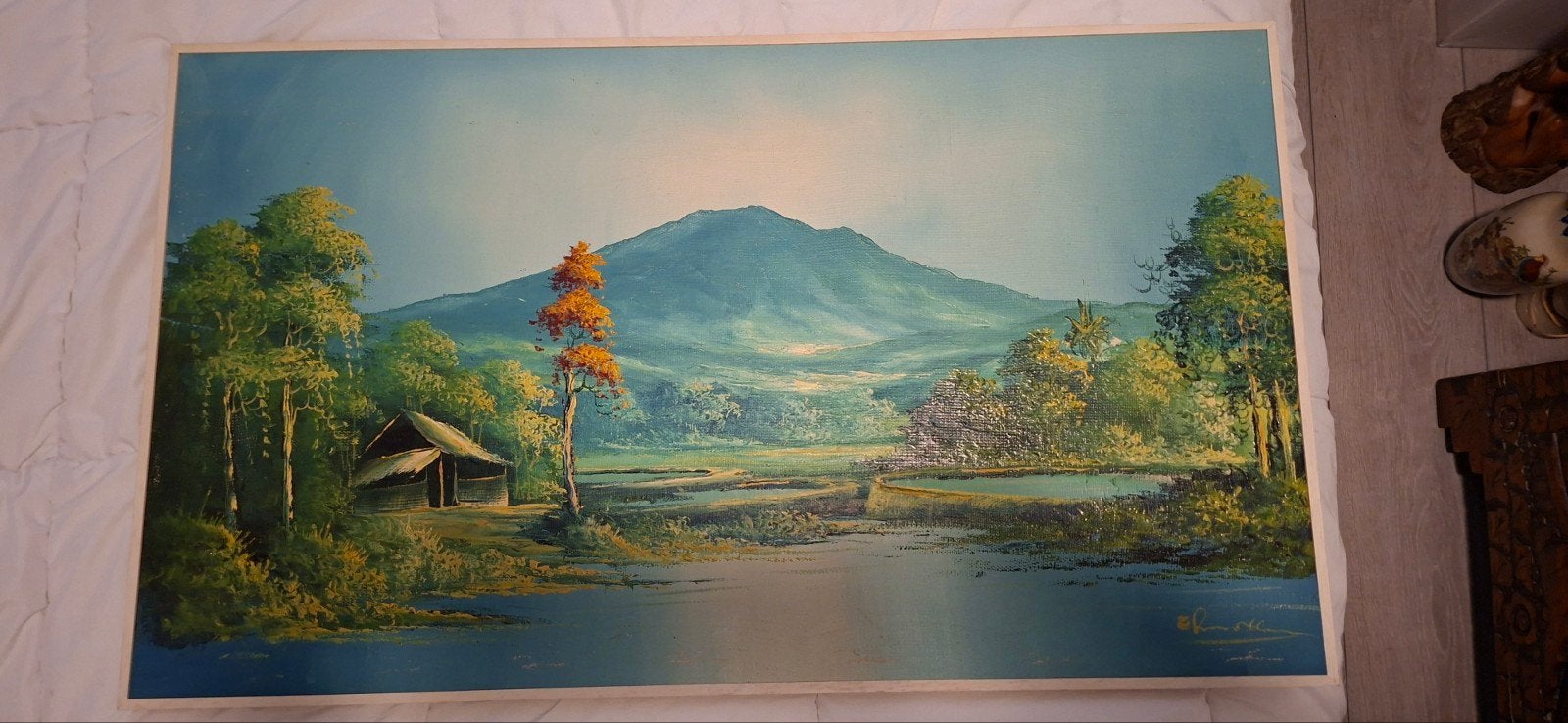 Schilderij Indonesisch landschap H48,5 x B83,5 cm, Antiek en Kunst, Ophalen, Landschap
