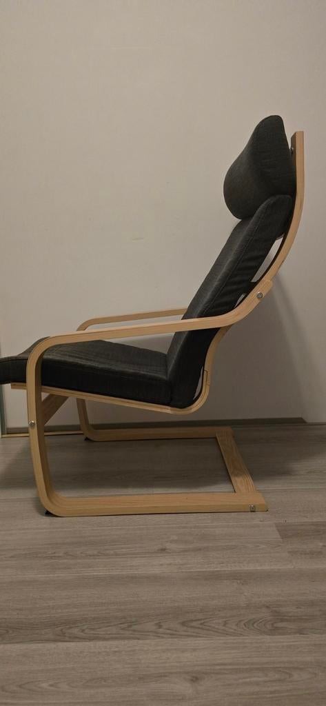IKEA Poäng Lounge Stoel - berkenfineer /Skiftebo donkergrijs, Huis en Inrichting, Fauteuils, Gebruikt, Modern, Scandinavisch, 75 tot 100 cm