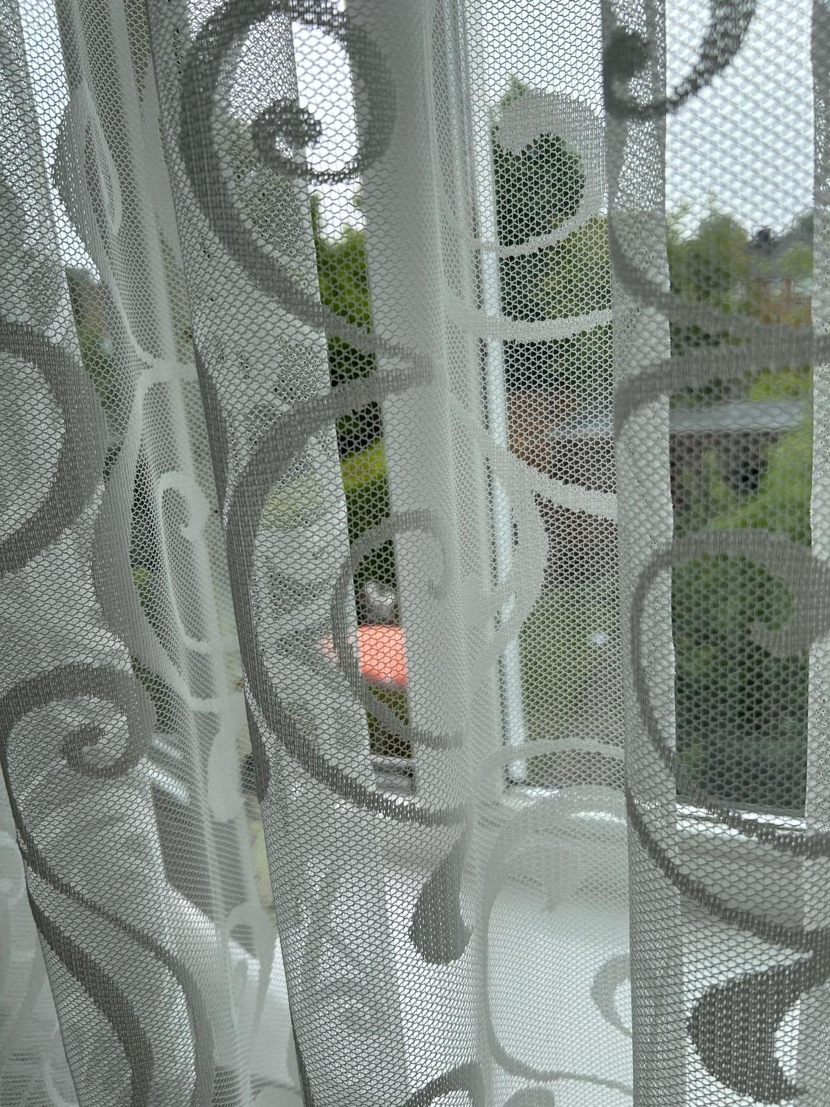Lichtdoorlatende vitrage met krulpatroon, Vitrage, Gebruikt, Verzenden, Wit