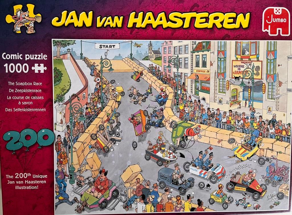 Jan van Haasteren De Zeepkistenrace 1000 stukjes, Ophalen of Verzenden, 500 t/m 1500 stukjes, Zo goed als nieuw